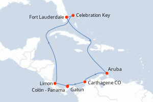 Carte itinéraire croisière - 12 jours au départ de Fort Lauderdale - Caraïbes Bahamas