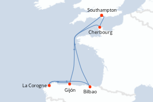 Carte itinéraire croisière - 7 jours au départ de Southampton - Europe du Nord