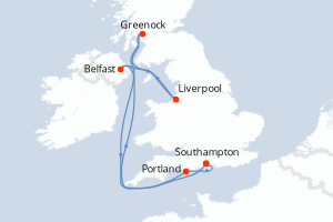 Carte itinéraire croisière - 7 jours au départ de Southampton - Europe du Nord