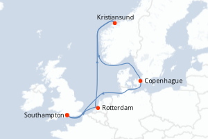 Carte itinéraire croisière - 7 jours au départ de Southampton - Europe du Nord