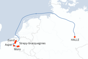 Carte itinéraire croisière - 6 jours au départ de Halle - Europe du Nord