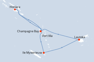 Carte itinéraire croisière - 10 jours au départ de Lautoka - Australie Nouvelle Zélande