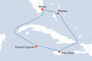 Carte itinéraire croisière - 6 jours au départ de Miami - Caraïbes Bahamas