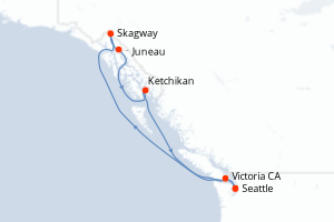 Carte itinéraire croisière - 8 jours au départ de Seattle - Alaska