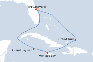 Carte itinéraire croisière - 8 jours au départ de Port Canaveral - Caraïbes Bahamas
