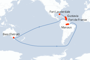 Carte itinéraire croisière  - 12 jours au départ de Fort Lauderdale - Brésil