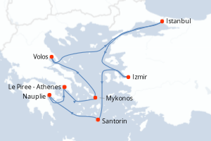 Carte itinéraire croisière - 8 jours au départ de Le Piree - Athenes - Méditerranée