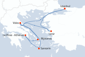 Carte itinéraire croisière - 8 jours au départ de Istanbul - Méditerranée