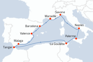 Carte itinéraire croisière - 11 jours au départ de Marseille - Méditerranée
