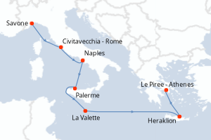 Carte itinéraire croisière - 7 jours au départ de Savone - Méditerranée