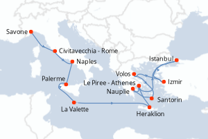 Carte itinéraire croisière - 14 jours au départ de Savone - Méditerranée