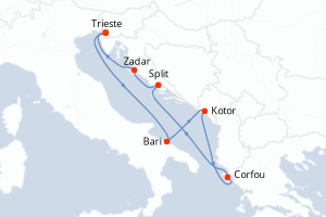 Carte itinéraire croisière - 7 jours au départ de Trieste - Méditerranée