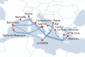 Carte itinéraire croisière - 10 jours au départ de Barcelone - Méditerranée