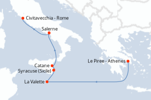 Carte itinéraire croisière - 7 jours au départ de Le Piree - Athenes - Méditerranée