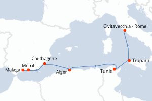 Carte itinéraire croisière - 7 jours au départ de Civitavecchia - Rome - Méditerranée