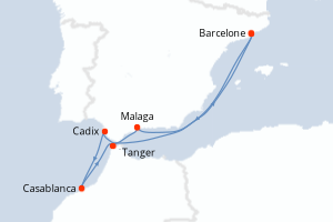 Carte itinéraire croisière - 7 jours au départ de Barcelone - Méditerranée