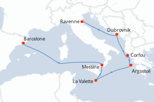 Carte itinéraire croisière - 7 jours au départ de Ravenne - Méditerranée