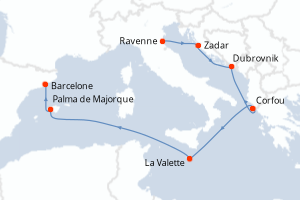 Carte itinéraire croisière - 7 jours au départ de Ravenne - Méditerranée