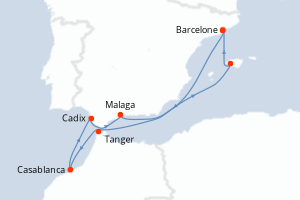 Carte itinéraire croisière - 8 jours au départ de Barcelone - Méditerranée