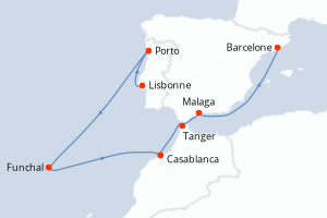 Carte itinéraire croisière - 9 jours au départ de Lisbonne - Méditerranée