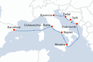 Carte itinéraire croisière - 9 jours au départ de Ravenne - Méditerranée