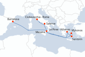 Carte itinéraire croisière  - 9 jours au départ de Civitavecchia - Rome - Méditerranée