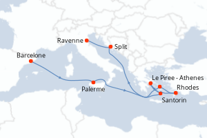 Carte itinéraire croisière  - 10 jours au départ de Barcelone - Méditerranée