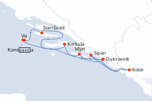 Carte itinéraire croisière - 7 jours au départ de Dubrovnik - Adriatique