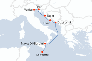 Carte itinéraire croisière - 7 jours au départ de Venise - Méditerranée