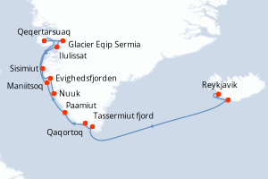 Carte itinéraire croisière - 13 jours au départ de Reykjavik - Gröenland