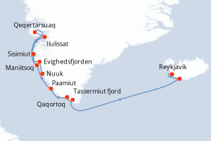 Carte itinéraire croisière - 12 jours au départ de Reykjavik - Gröenland