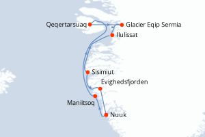 Carte itinéraire croisière - 7 jours au départ de Nuuk - Gröenland