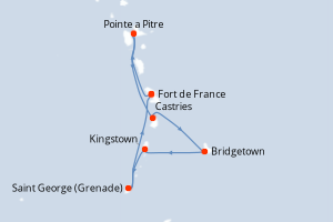 Carte itinéraire croisière - 7 jours au départ de Fort de France - Caraïbes Bahamas