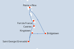 Carte itinéraire croisière  - 7 jours au départ de Fort de France - Caraïbes Bahamas