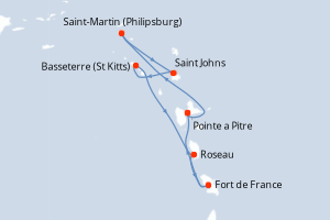 Carte itinéraire croisière - 7 jours au départ de Pointe a Pitre - Caraïbes Bahamas