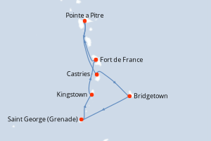 Carte itinéraire croisière - 7 jours au départ de Fort de France - Caraïbes Bahamas