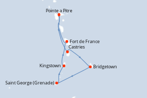 Carte itinéraire croisière - 7 jours au départ de Pointe a Pitre - Caraïbes Bahamas