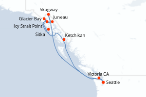 Carte itinéraire croisière - 10 jours au départ de Seattle - Alaska