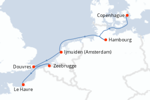 Carte itinéraire croisière - 7 jours au départ de Copenhague - Europe du Nord