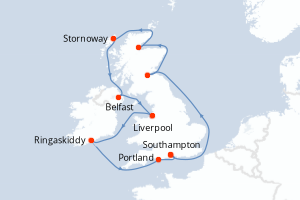 Carte itinéraire croisière - 10 jours au départ de Southampton - Europe du Nord
