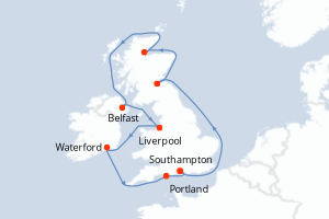 Carte itinéraire croisière - 10 jours au départ de Southampton - Europe du Nord