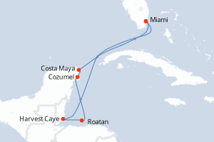 Carte itinéraire croisière - 7 jours au départ de Miami - Caraïbes Bahamas