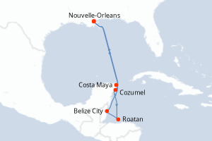 Carte itinéraire croisière - 7 jours au départ de Nouvelle-Orleans - Caraïbes Mexique