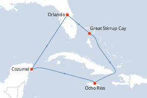 Carte itinéraire croisière - 7 jours au départ de Orlando - Caraïbes Mexique
