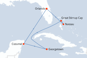 Carte itinéraire croisière - 7 jours au départ de Orlando - Caraïbes Mexique