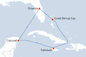 Carte itinéraire croisière - 7 jours au départ de Orlando - Caraïbes Mexique