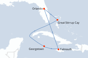 Carte itinéraire croisière - 7 jours au départ de Orlando - Caraïbes Mexique