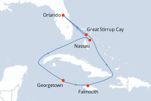 Carte itinéraire croisière - 7 jours au départ de Orlando - Caraïbes Mexique
