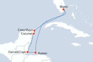 Carte itinéraire croisière - 7 jours au départ de Miami - Caraïbes Bahamas