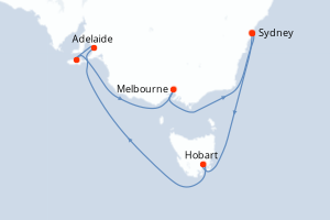 Carte itinéraire croisière - 11 jours au départ de Sydney - Australie Nouvelle Zélande